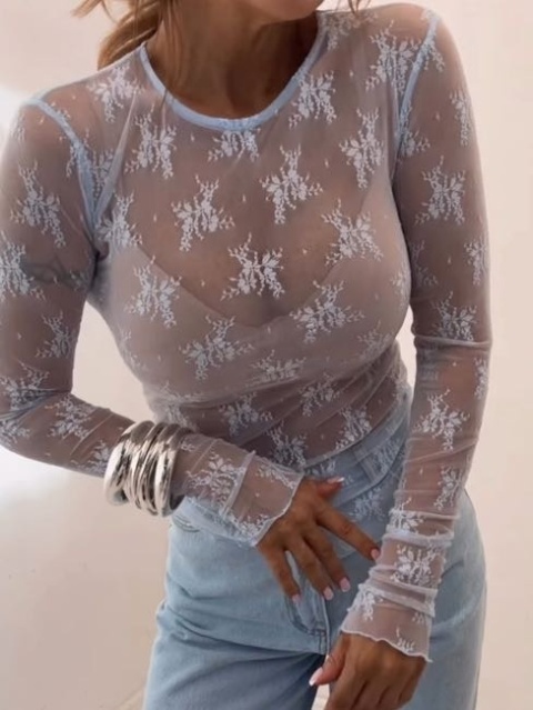 Bluzka koronkowa Gia Classic błękit