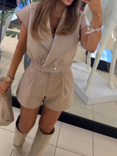 Kamizelka z eko-skóry beige